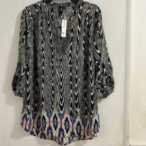 NWT New Direction Curvy Black and White Tunic Top.